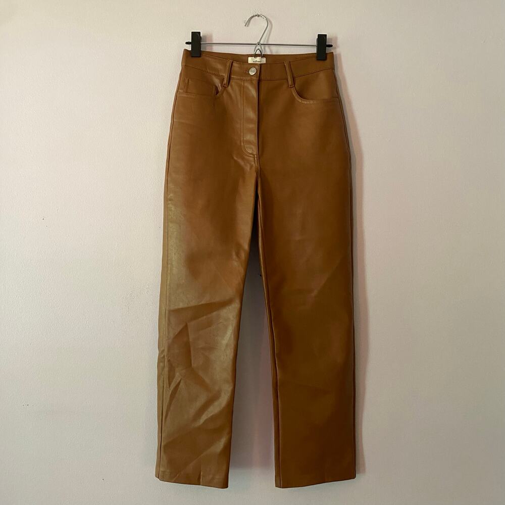 Aritzia Wilfred Vegan Leather Brown Straight Leg Pants Women's size 4 Small